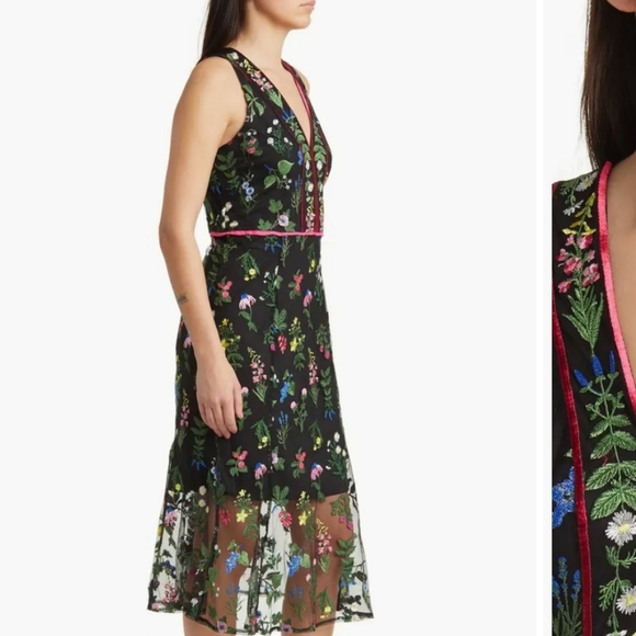 Sam Edelman Floral Embroidered Mesh Sheer Midi Dress. S 14. Fairy Dark Romance - Picture 2 of 8